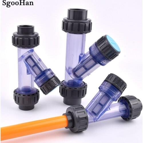 1pc 20~63mm Transparent UPVC Y-Type Filter Aquarium Fish Tank PVC Pipe Connector Irrigation Filters Garden Watering Tube Joints