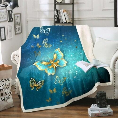 Blue Butterfly Throw Blanket Animal 3D Print Fleece Blankets For Beds Home Textile Luxury Soft Adult Gift Warm Bedspread Elegant