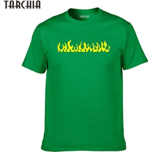 TARCHIA Cotton Men T-shirts Classical 2021 Short Sleeve O-neck Fire Print Loose Basic Tshirt Casual Fitness Men T Shirts Homme