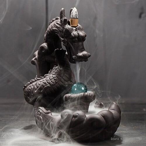 Lucky Dragon Play Pearl Purple Sand Backflow Incense Burner Ceramic Crafts Decoration Tea Ceremony Aromatherapy Burner