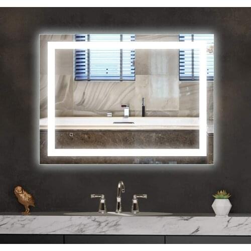 HAUSCHEN M00503 Defogger Dimmable Touch Switch Polished Eadge &Framel 5500K Cool LED Bathroom Vanity Mirror 32 x 24 inch