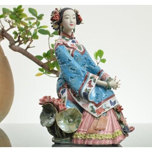 Chinese Style Exquisite Master Handicraft Ceramic Beauty Statues Figurines Crafts Ancient Beautiful Ladies Sculptures Decoration