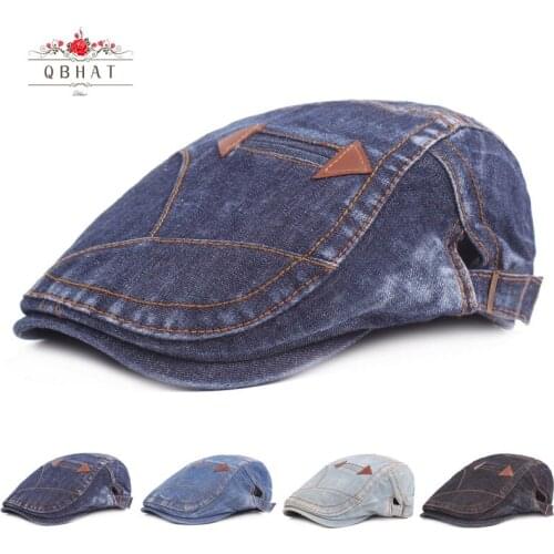 QBHAT Men Women Denim Flat Cap Beret Cabbie Hunting Hats Casual Newsboy Ivy Cap Outdoor Travel Sunshade Hat Forward Hat