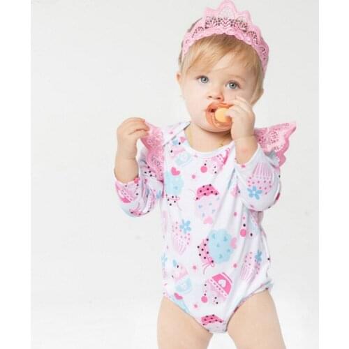 Hot Birthday Gifts Baby Girl Cupcake Bodysuit and Pink Crown Headband Clothing Sets For Newborn Infant Summer Clothes 1 St Party