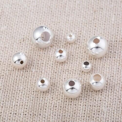 1 Pack 2-10MM Genuine 925 Sterling Silver Round Ball Beads Spacer for Fashion DIY Earring Bracelet Jewelry Making Findings