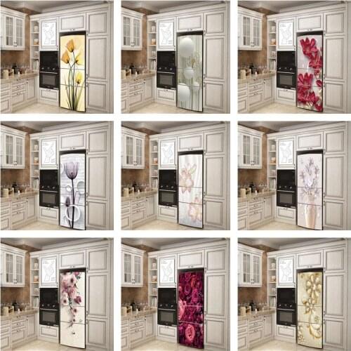 Kitchen Decoration Refrigerator Stickers Self-adhesive Waterproof Wallpaper DIY Vinyl Fridge Cover Decal Flower Poster For Home