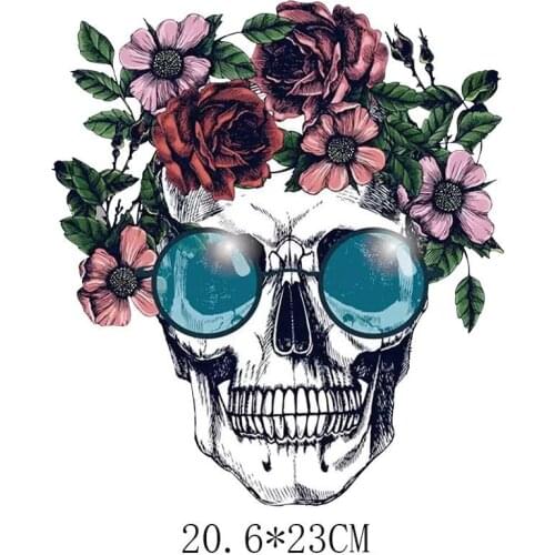 Punk flower butterfly bulldog pattern stickers printed on clothes DIY ironing heat transfer for ladies T-shirt decoration