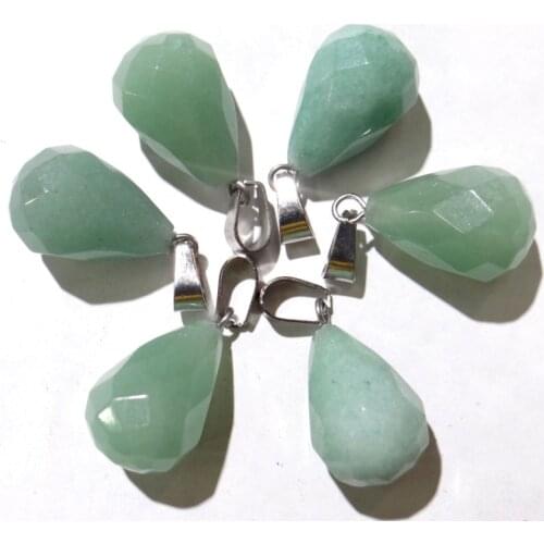 Wholesale 30pcs natural aventurine stone round Water Drop Cut Face pendant For DIY jewelvy making Necklace pendant accessories