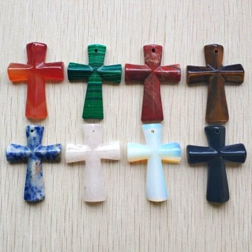 New fashion best selling Assorted natural stone mixed cross pendants Charm fit Necklaces jewelry making 8pcs/lot wholesale free