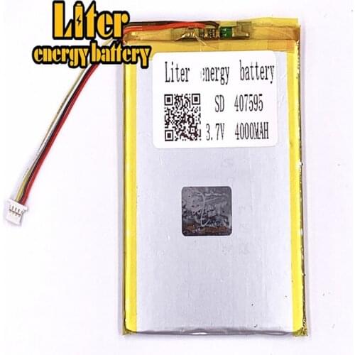 Plug 1.0-4P 3.7 V 407595 4000mah tablet pc 7 inch MP4 MP5 lithium polymer li-ion rechargeable battery lipo battery