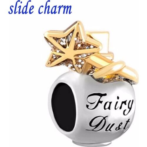 Slide charm Free shipping Childrens charm fantasy fairy gold magic stick perfume bottle Charm Beads fit Pandora charm bracelets