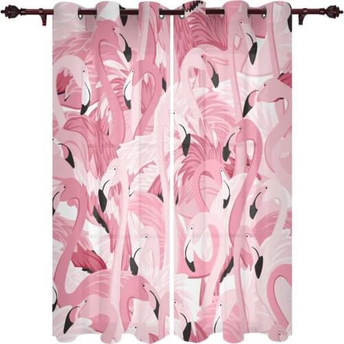 Pink Flamingo Cartoon Valance Window Curtains For Living Room Bedroom Kitchen Home Luxury Youth Room Treatment Window Curtains