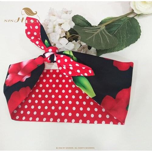 SISHION Vintage 50s Retro Red Polka Dots and Floral Print Hair Bands VD1903 Hair Accessories Headband Scrunchies