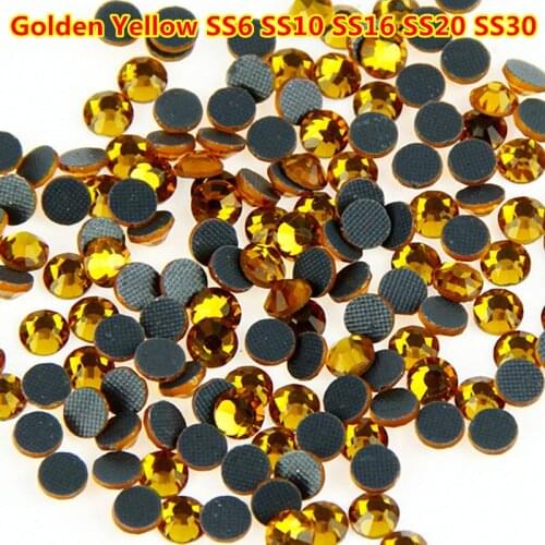 SS6 SS20 1440pcs Golden Yellow Crystal DMC HotFix FlatBack Glass Rhinestones Strass Trim Heat Transfer Hot Fix Crystal Stones