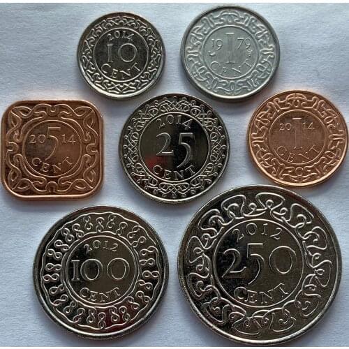 Suriname 1979-2014 1-250 Cents 7pieces/full Set Unc Real Original Coins Collection