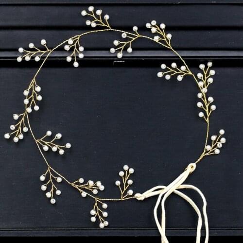 Golden Pearl Wedding Headband Bridal Hairbands Headdress Wedding Hair Accessories Bride Tiara Headpiece