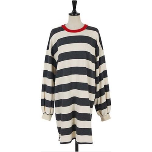 PERHAPS U Loose Casual Cotton Striped Dress D3013