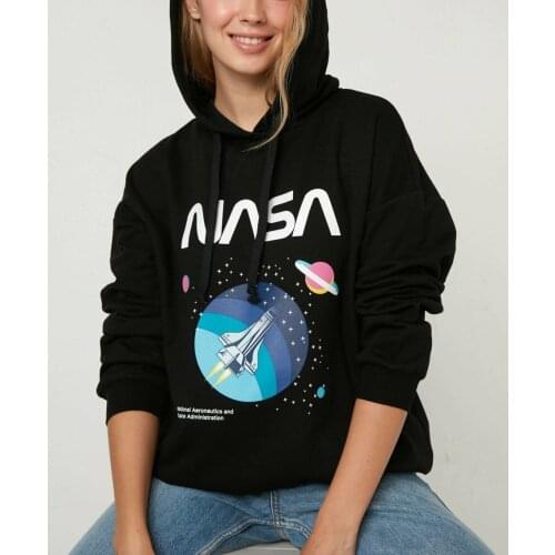 Hoodie Women Thin Sweatshirt Nasa Hooded Collar space new black print patterned casual style fashion