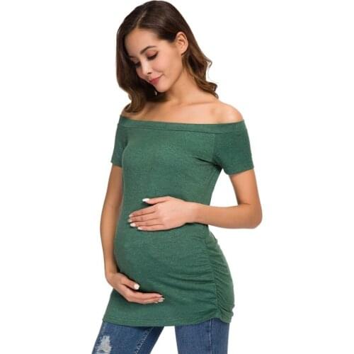 Off Shoulder Maternity Tops Shirt Short Sleeve Side Ruched Shirred Pregnancy Clothes Women Casual classic Pregnant Tops T-Shirt