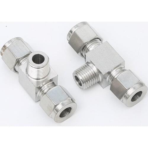 304 Stainless Steel 1/8" 1/4" 3/8" 1/2" BSPT Male To 6-12mm Double Ferrule Tube Pipe Fitting Branch Tee Union Connector