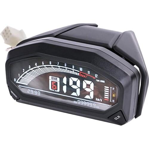 Universal LCD Digital Motorcycle Speedometer Tachometer 199km/h 1200 rpm 6 Gears Gauge w/Backlight for 1,2,4 Cylinders Meter