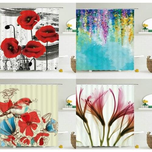 3D Flowers Bathroom Curtains With Hooks Waterproof Polyester Printing Floral Shower Curtain Home Decoration Bath Room Screen