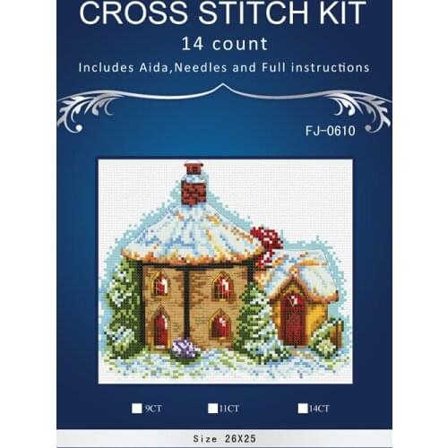 FJ-0610 Small House Counted Cross Stitch 14CT Cross-Stitch Kit Handmade Embroidery Needlework