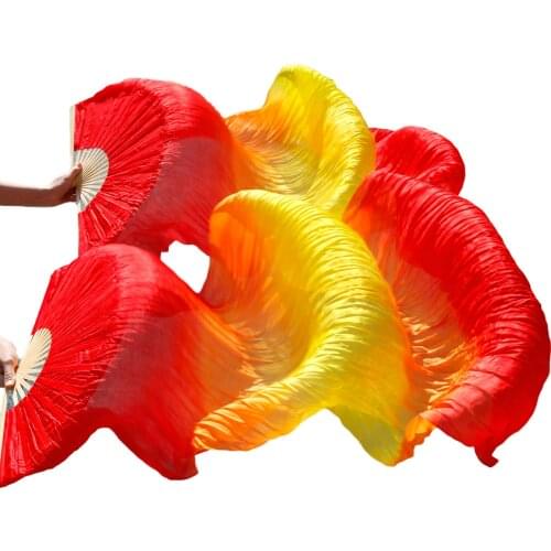 High quality 100% real silk belly dance fans 1 Pair belly dance performance fans handmade hand dyed silk fans 120/150/180*90cm