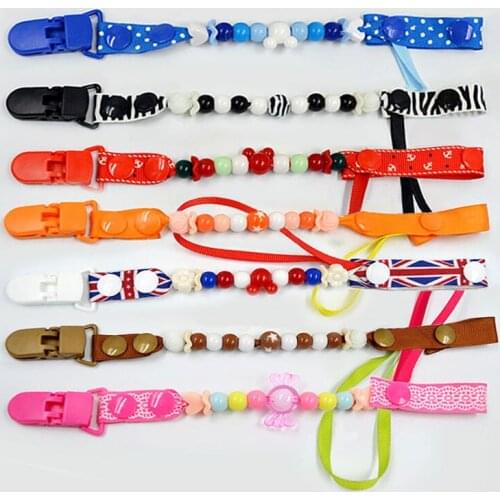 Newborn Baby Pacifier Clips Chain Baby Christmas Nipple Holder DIY Round Bead Pacifier Chain Clip for Child Nipple Folder K0134