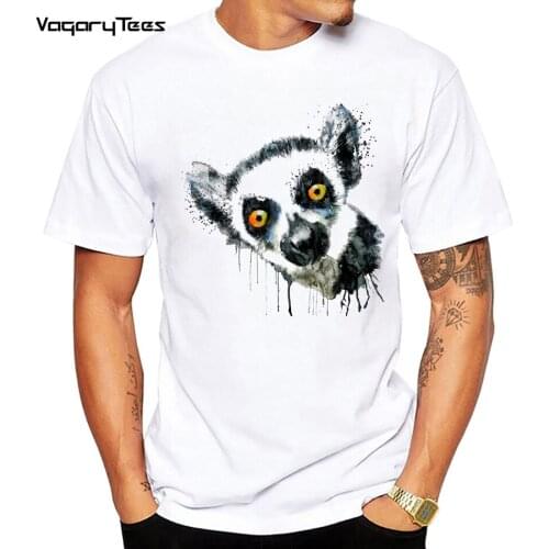 Casual Tops Streetwear Tee Lemur Head Print men tshirt Funny Watercolor animal t shirt For Men Top Tee Hipster Oversized T-shirt