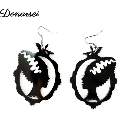 Donarsei Halloween Cute Black Witch Acrylic Earrings For Women Acetate Hallowmas Drop Earrings All Saints' Day Gift