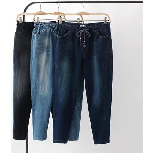 Plus Size Denim Pants Women Spring Autumn New Jeans Pants Trousers Woman Small Feet Jeans Lady High Waist Elastic Denim Trousers