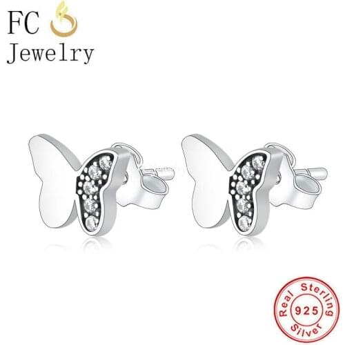 FC Jewelry 925 Sterling Silver Minimalist Animal Butterfly Stud Earring For Women Brincos Hypoallergenic Asymmetric Pendientes