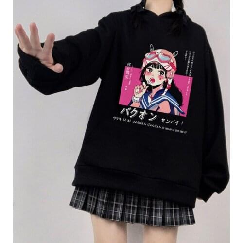 Kawaii Girls Anime Women Top Aesthetic Loose Women Punk Grunge Streetwear Loose Harajuku Goth Cute Y2K Hoodie Sweatshirt Clothes