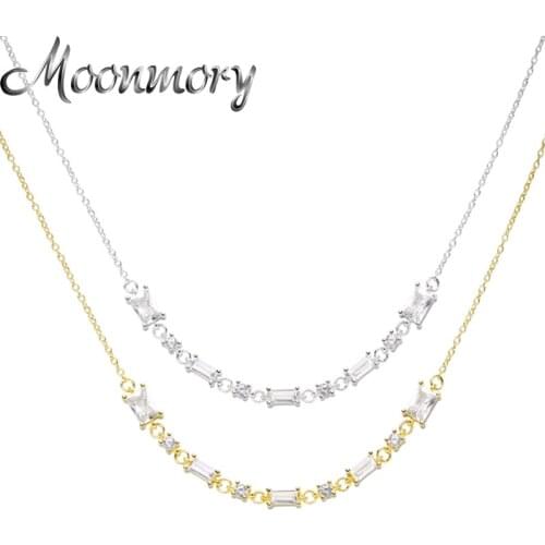 Moonmory 100% Real 925 Sterling Silver Cubic Crystal Necklace For Women Zircon Wedding Party European Fashion Jewelry Wholesale