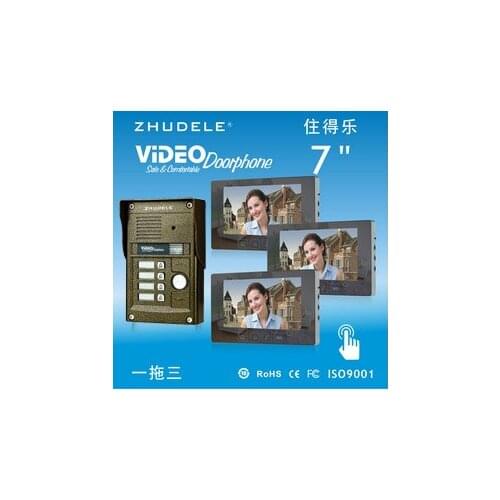 ZHUDELE Top Quality intercom system for 3-apartments Monitor 7" Video Door Phone 700TVL HD IR Camera with RFID panel in stock