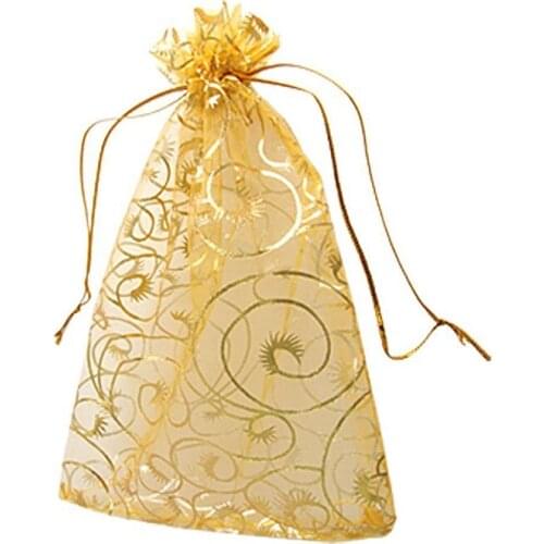9x12cm Organza Bags Gold Coralline Custom Jewelry Tea Packaging Bags Organza Wedding Gift Bags Saquinho De Organza 100pcs/lot