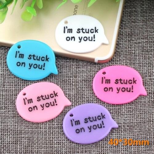10pcs 30*40MM Mix colors DIY Resin I'm stuck on you charms lot word tag pendants craft dangle jewelry making ornament decoration