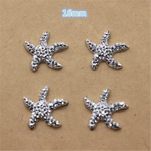 100PCS 16mm Kawaii Silver Bling Rhinestone Starfish Flatback Cabochon Resin Accessories DIY Phone/Jewelry Scrapbooking
