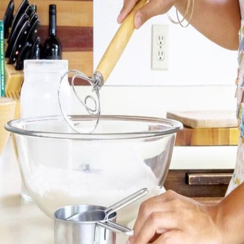 13inch Stainless Steel Dough Whisk With Wood Handle Egg Beater, Flour Stick, Kitchen Baking Tool Gadgets Oak Wood Handle