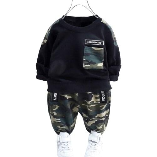 2021 New Children Spring Clothes Sets Boys Long Sleeve hooded+Camouflage Trousers 2pcs/set Kids Sport Suit