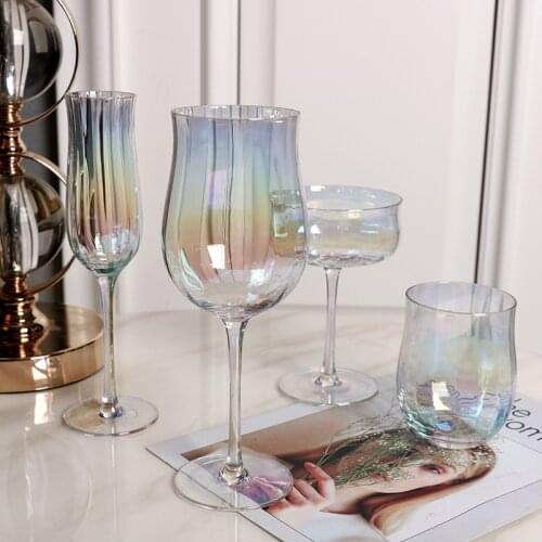 3 Styles 400ml Tulip Lead-Free Crystal Goblet Creative Ribbed Red Wine Cup Champagne Glass Holiday Gift Wine Cup