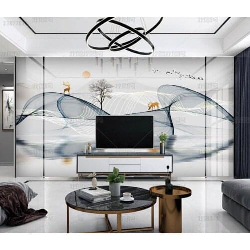 3D new Chinese modern simple mood Ink Painting Wallpaper living room TV landscape painting background wall dining room mural