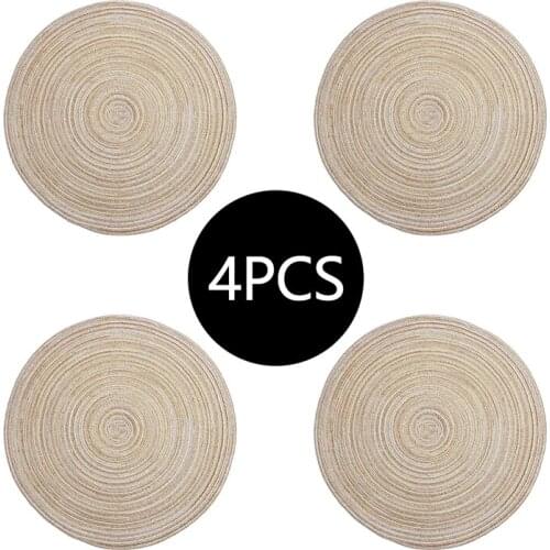 4PCS 30/38cm Nordic Round Table Mat Placemat Crossweave Tableware Pad Woven Round Insulation Mat For Decor For Kitchen Coasters
