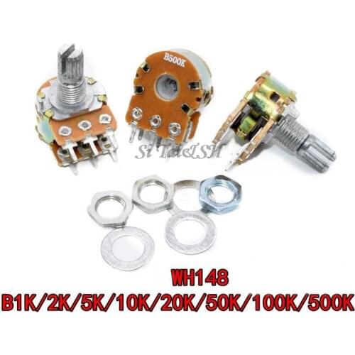 5pcs WH148 15mm 6Pin B1K B2K B5K B10K B20K B50K B100K B500K B1M Shaft WH148 Potentiometer 1K 2K 5K 10K 20K 50K 100K 500K 1M