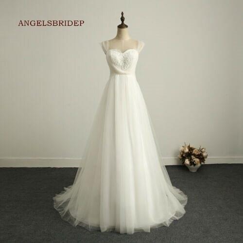 ANGELSBRIDEP Sweetheart A-Line Wedding Dresses Robe de mariee Formal Cap-Shoulder Floor-Length Bride Dress Hot