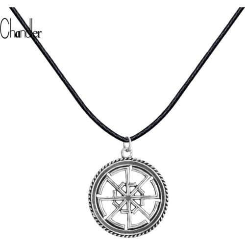 Chandler Slavic amulet Svitovit Viking pendant Necklace Pagan Cord Rope Leather Norse jewerly Original Man Pirate Collars
