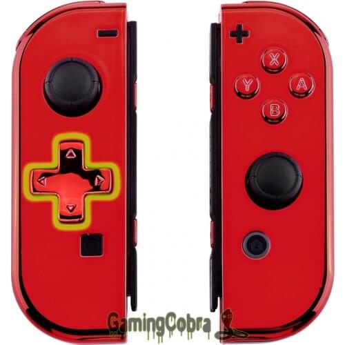 EXtremeRate Chrome Red Joycon Controller Housing (D-Pad Version) with Full Set Buttons Replacement Shell for Nintendo Switch