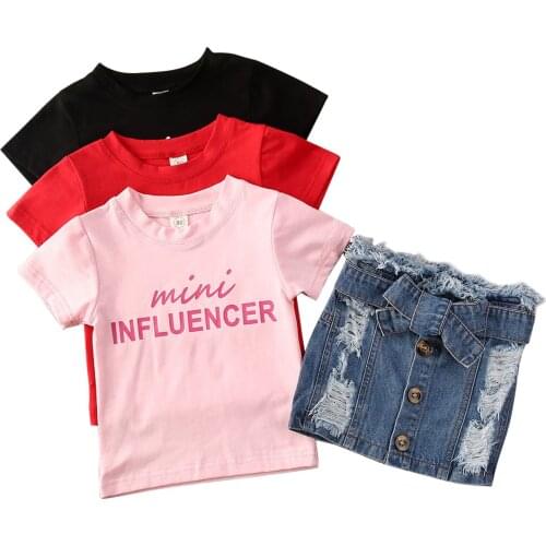 Citgeett Summer 3-7Years Kid Baby Girls Clothes Set Toddler Kids Short Sleeve Top Denim Skirts Fashion Set