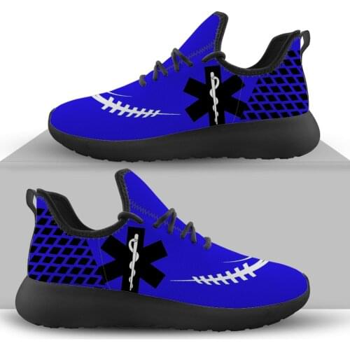 ELVISWORDS Women Fashion Comfort Mesh Knitted Sneaker Breathable Lace up Footwear Holographic Paramedic EMT EMS Femme Flat Shoes